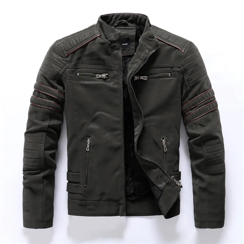 

Зимняя мужская куртка, Повседневная модная мотоциклетная куртка с воротником-стойкой, мужские облегающие высококачественные пальто из иск...
