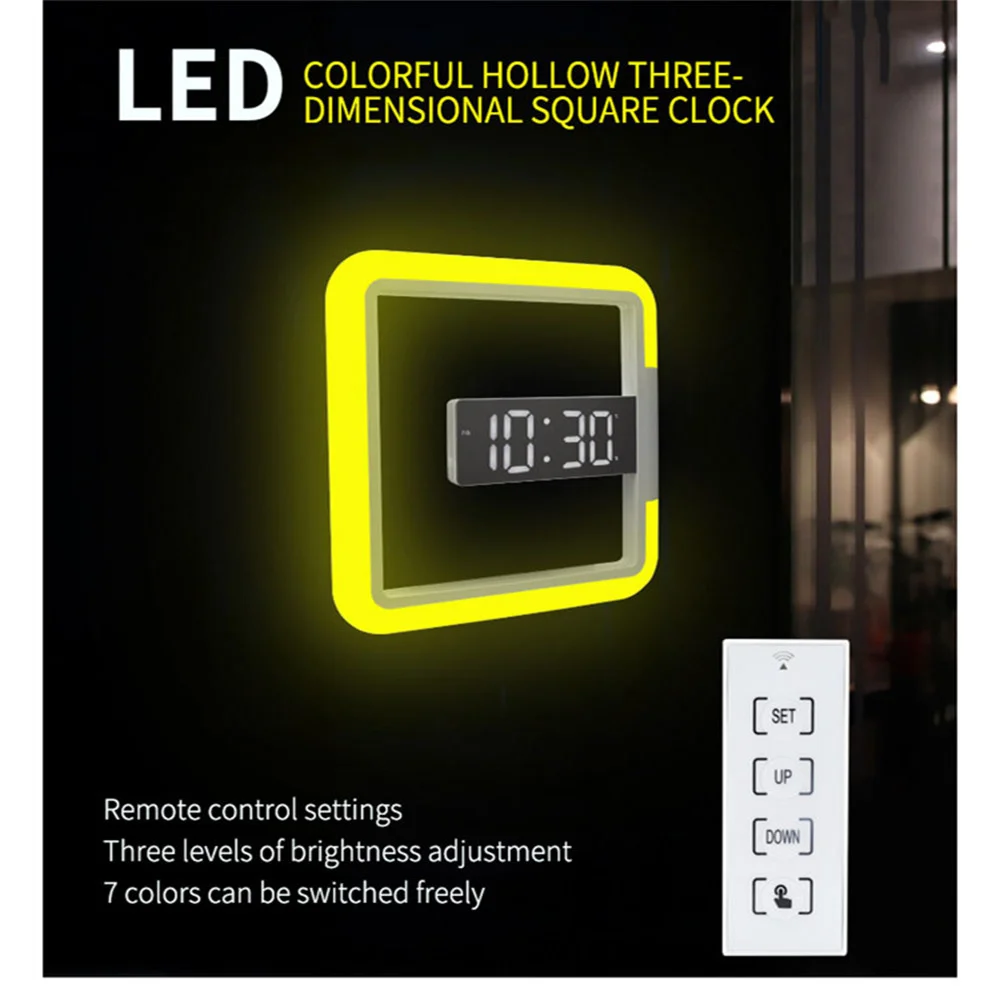 

Led Digital Alarm Clock Mirror Hollow Digital Electronic Wall Clock Modern Temperature Date Night Light For Bedroom Decoration