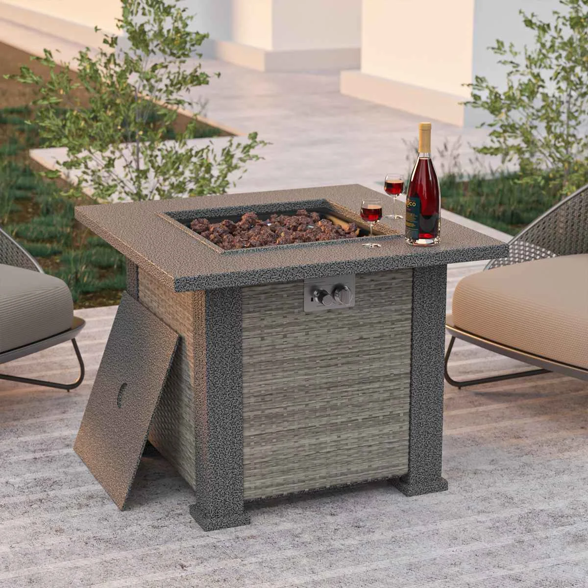 

28 inch 50000 btu Gas Fire Pit Multi-function Fire Pit Smokeless Combustion Fire Pit Warmth Winter Outdoor Fit 20lb Propane Tank