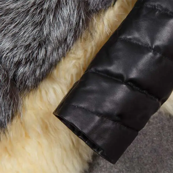 

Long Pu Leather Sleeve Artificial Fur Coat Faux Fur Fluffy Jacket Women Winter Slim Thick Warm Patchwork Plush Elegant Jacket