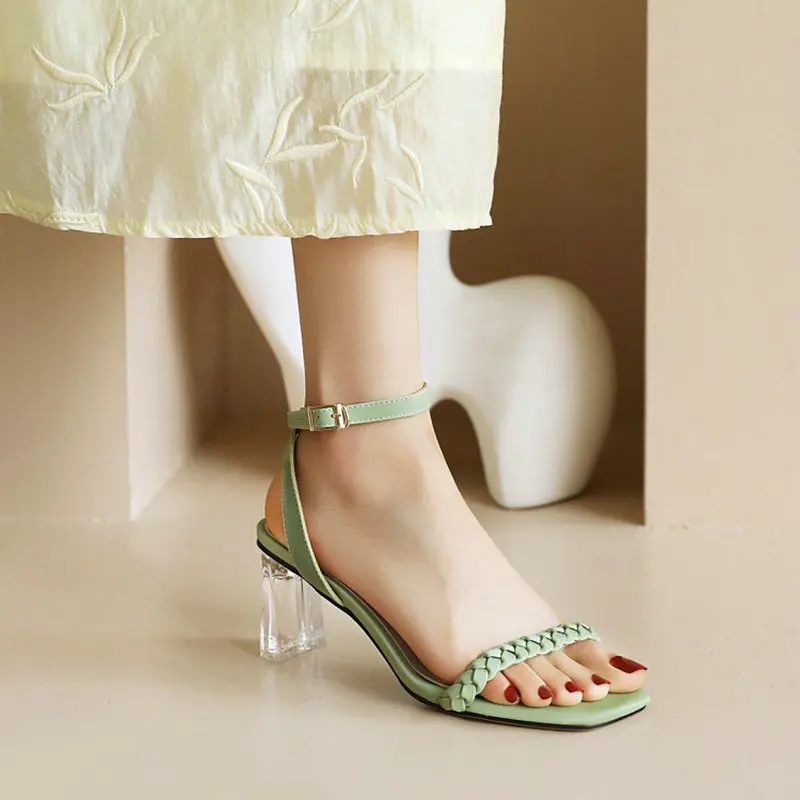

ZawsThia Sexy Classic Open Toe Clear Glass High Heels For Women Party Office Shoes Buckle Strap Woman Modern Sandals Size 33-43