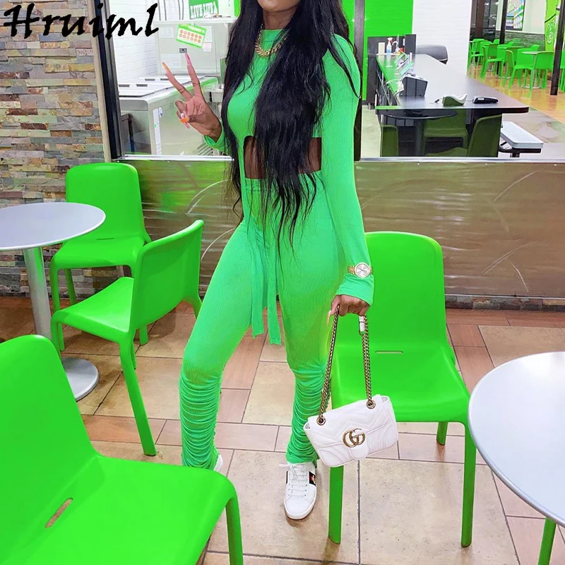 

Two Piece Set Women Autumn Fashion Long Sleeve O Neck Crop Top Stacked Long Pants Solid Casual Streetwear Plus Size Ropa Mujer
