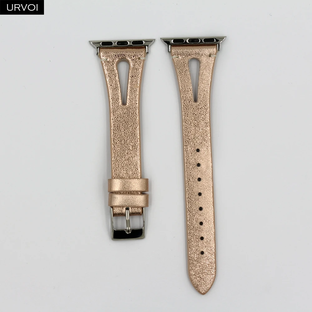 Gold S Кожаный ремешок URVOI для apple watch серии 4 3 2 1 ремешок для iwatch 40 мм 44 мм модель дизайн т отверстие кожа девушки запястье - Цвет ремешка: Gold S