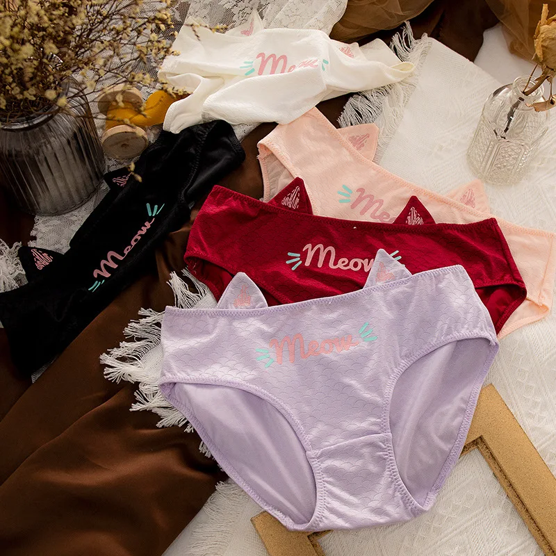 

Summer New Sexy Cute Cartoon Underwear Ladies Satin Cat Ears Japanese and Korean Girls Waist Bag Hip Panties