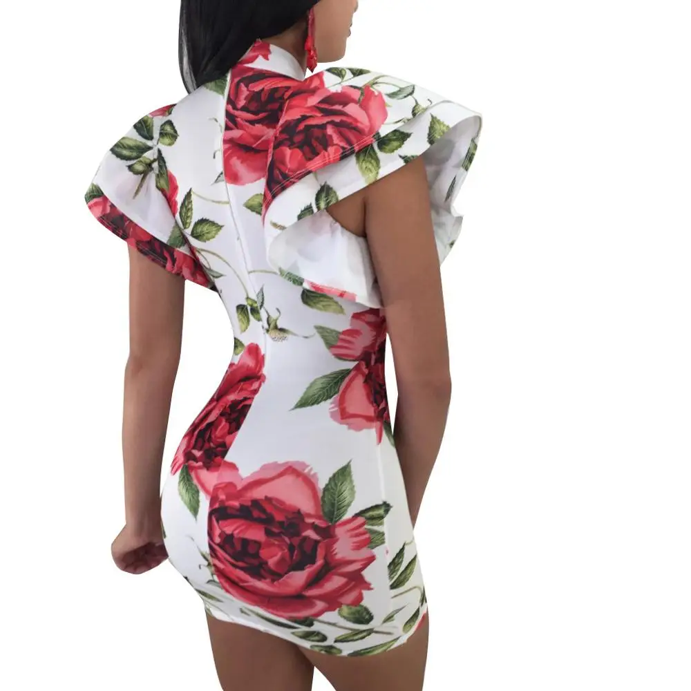 2019 женские сексуальные платья Летние цветочные печатные оборки бандажные модные