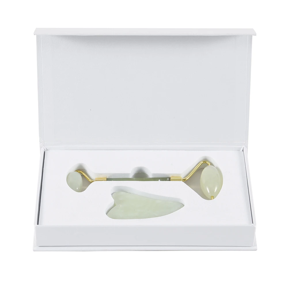 gree roller with box Массажер для лица лифтинг инструмент для похудения розовый кварц ролик натуральный нефрит массажный ролик для лица камень массаж кожи красота уход набор коробка - Цвет: gree roller with box