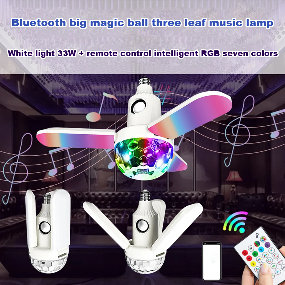 

LED Foldable 3-Leaf Light E27 RGB Bluetooth Music Deformable Ceiling Lamp Colorful Intelligent Audio Folding Bulb Lamp Bar Party
