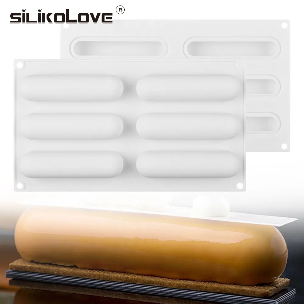 SILIKOLOVE 6-Cavity Oval Long Mousse Silicone Mold Cake Molds French Pastry Dessert Decorating Bakeware | Дом и сад