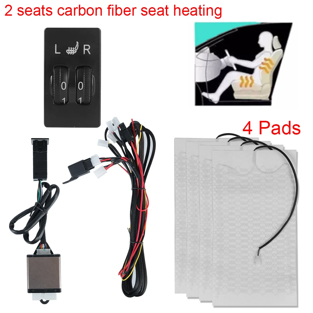Carbon Fiber Seat Heating Heater 12V Car Seat Heating Pad 2 Seats 4 Pads 2 Dial 5 Level Switch Winter Warmer Seat Covers