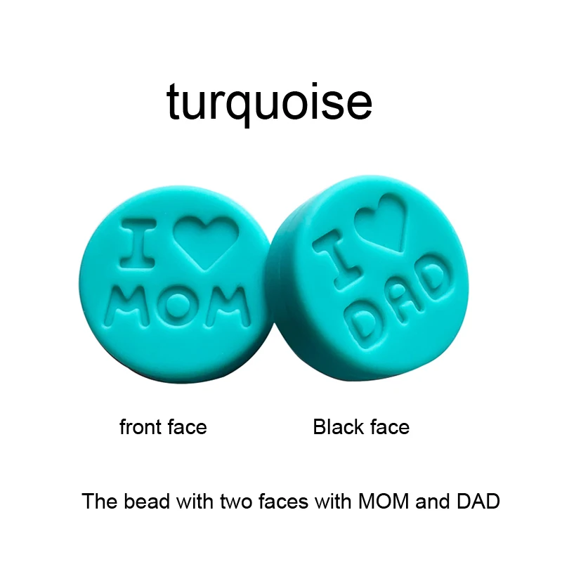 Turquoise Новинка 100 шт я люблю маму Силиконовые Прорезыватели свободные бусины плоской круглой формы жевательные бусины для DIY соска для зубов Шарм Детские зубные кольца - Цвет: Turquoise