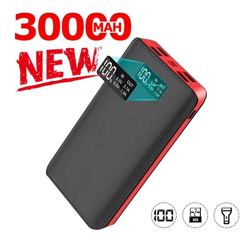 Внешний аккумулятор на 30000 мА · ч с 4 USB-портами и ЖК-дисплеем | Мобильные телефоны