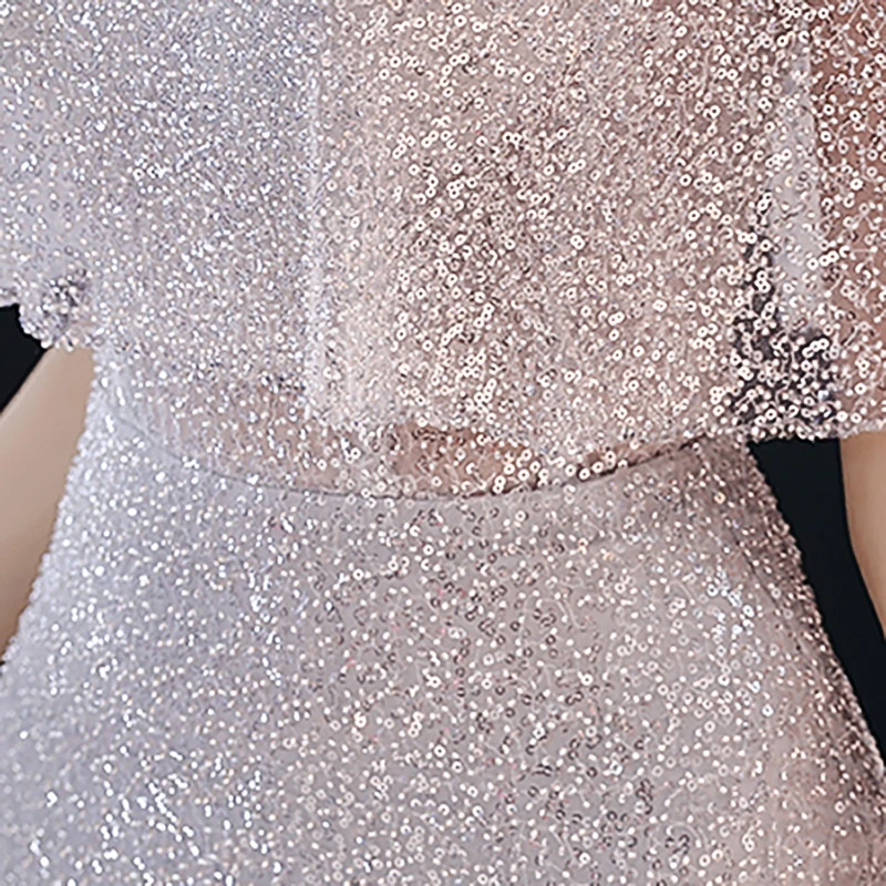 

Evening Dresses Women O-Neck Sequins Short Sleeves Elegant Mermaid Floor-length Simple Sequins Plus size Formal Party Dress C134