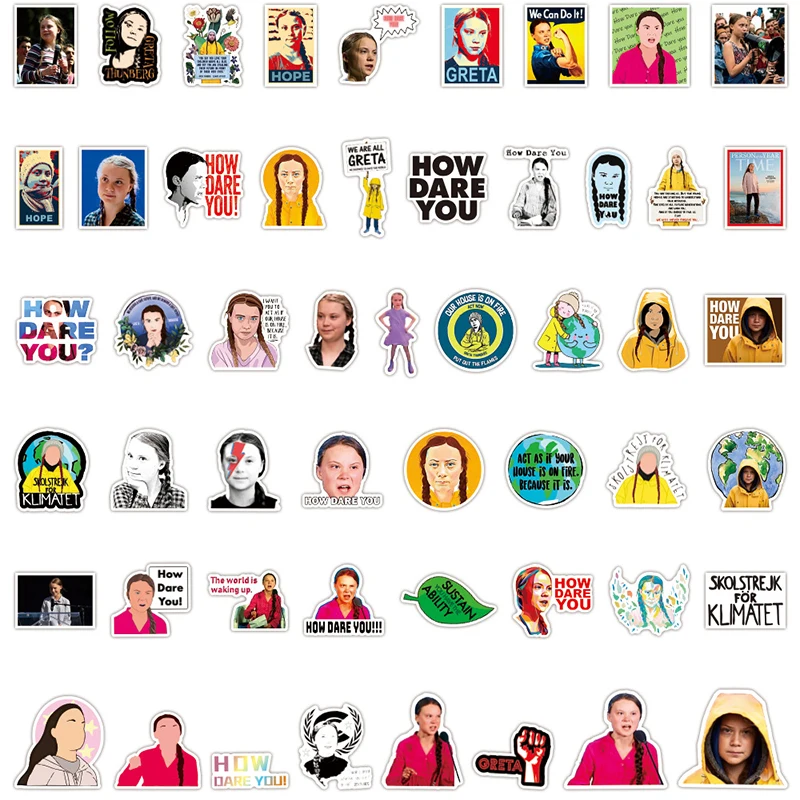 50 шт. зеленая девочка Грета тунберг для дневника мотоцикл скейтборд гитара