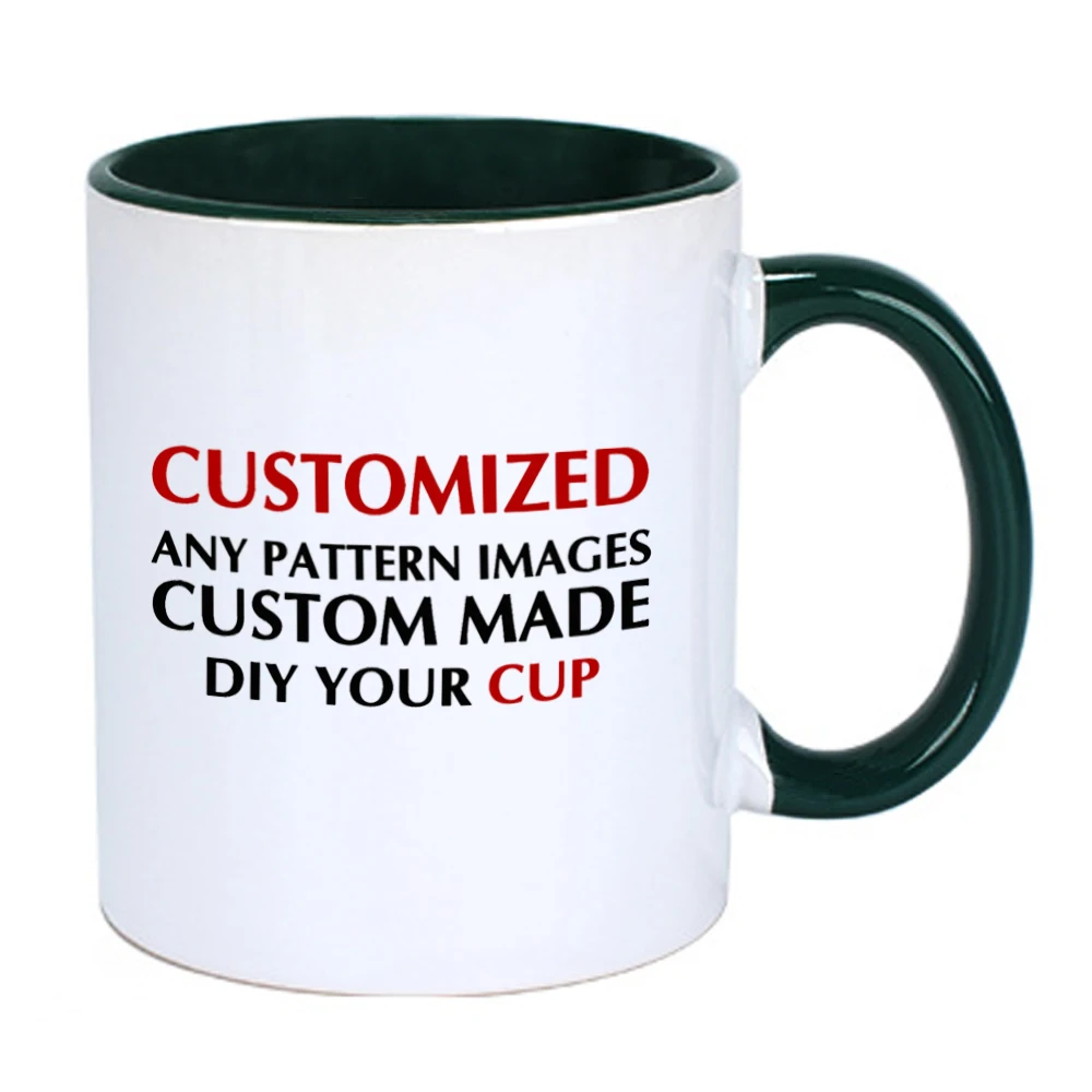 LIQU Personalized DIY photo coffee mug Multi color handle Milk Tea Cups with Custom Picture LOGO Text printing - Цвет: dark green