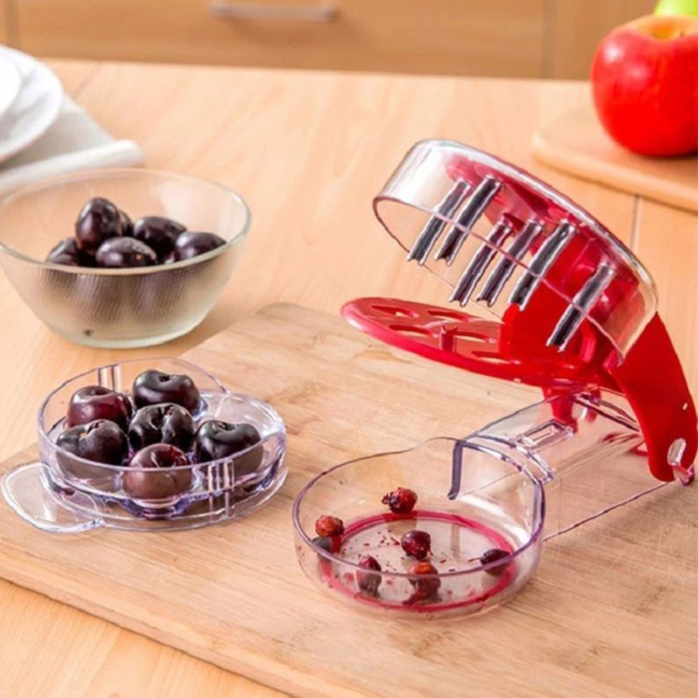 

Cherry Pitter - 6 Cherries Cherry Stone Remover with Pits and Juice Container by Fruit Tools Cherry core remover tools