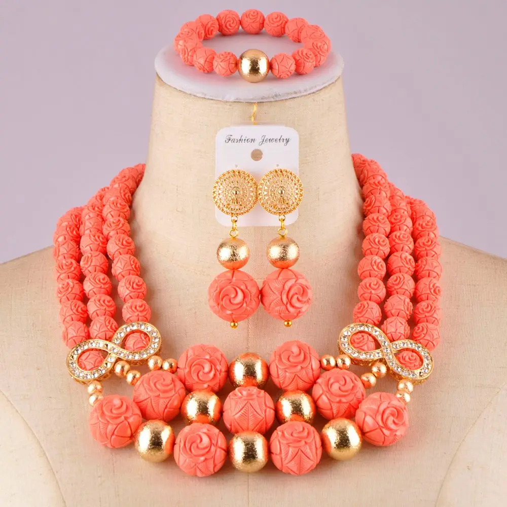 

Комплект ювелирных украшений, ожерелье из искусственного коралла, розовые бусы в нигерийском стиле, C21-22-05
