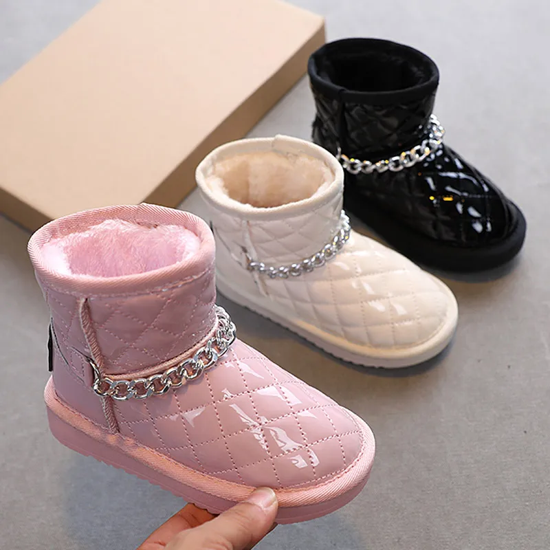 

New Arrival Children Girls' Snow Boots For Winter Fur Warm Plush Shoes Waterproof PU Leather Lightweigh 4-10Y