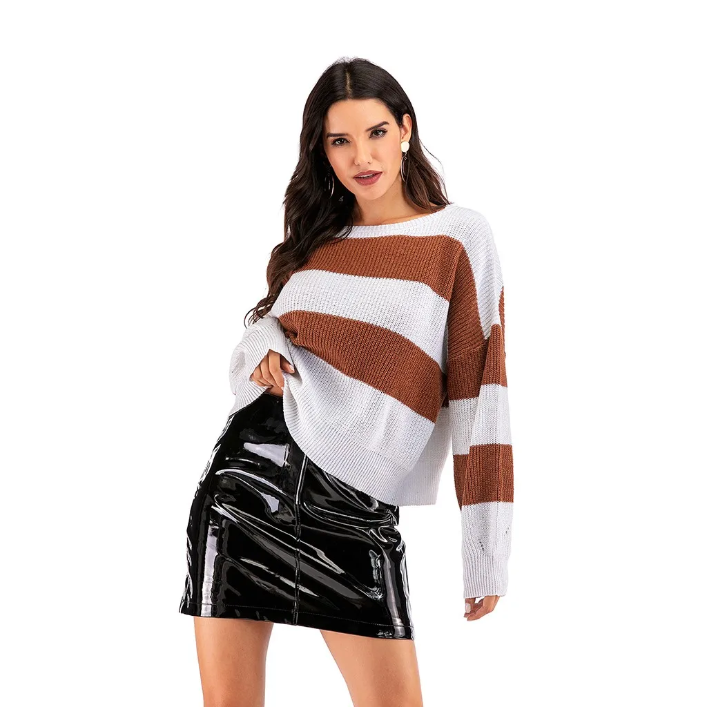

Pullovers Women Soft Autumn Sweaters Chic Daily O-Neck Tops Womens Pullover Sweet Student Striped Harajuku Knitted Loose Outwear