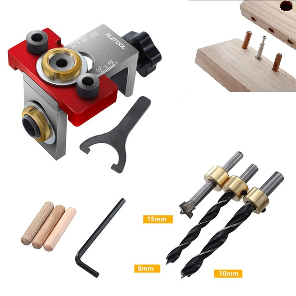 3In1 Jig Aluminum Alloy Dowel 8/10/15mm Drill Guide Locator Woodworking Drilling Positioning Device DIY | Инструменты