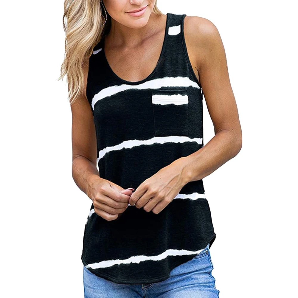 

Fashion Round Neck Stripe Printing T-shirt Ladies Sleeveless Vest Shirt Female Casual Sling Tops Women Summer Tank Tops