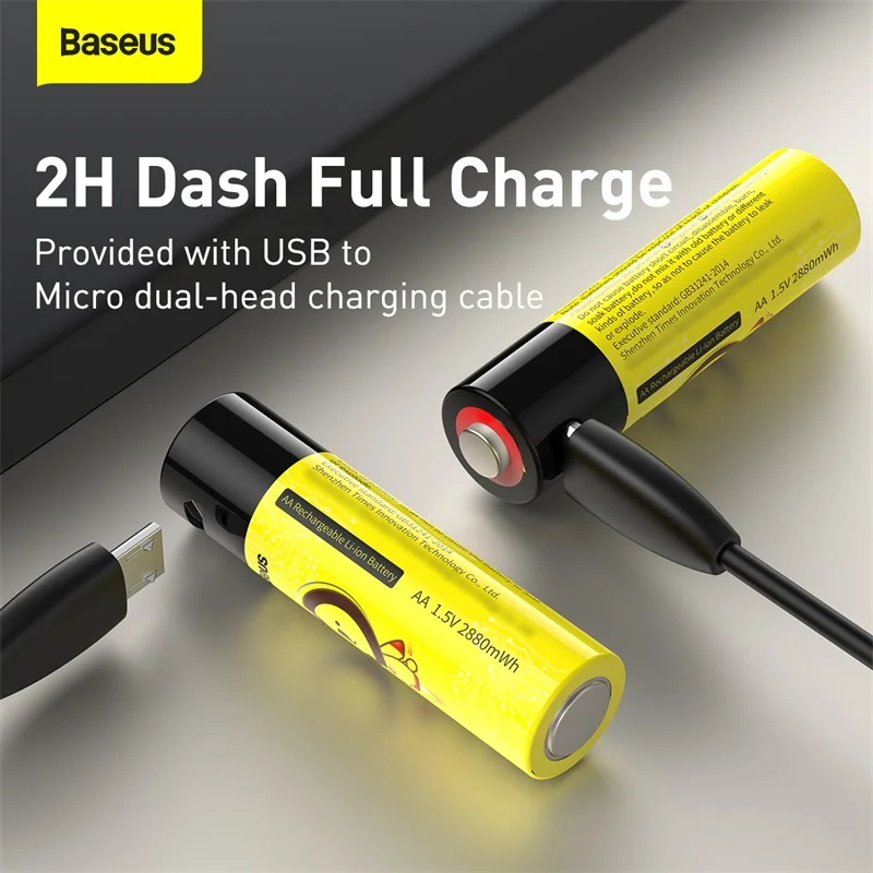 Baseus 2/4Pcs AA Rechargeable Battery 2880mWh Lithium ion 1.5V 14500 High Capacity Li-ion Batteries For Flashlight Mouse | Электроника