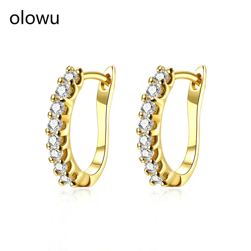 Olowu корейские женские маленькие серьги кольца серебряные золотые тон