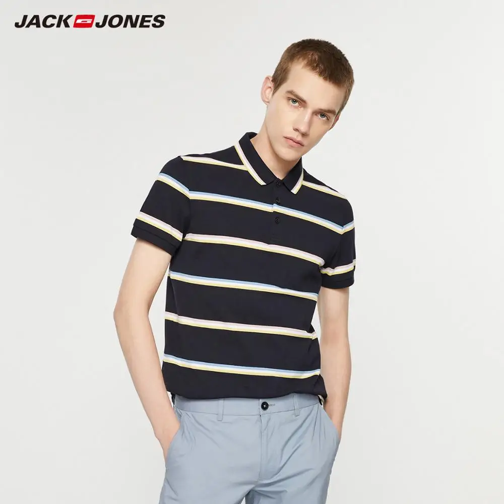 Мужская рубашка-поло JackJones 100% хлопок в полоску с отложным воротником короткими