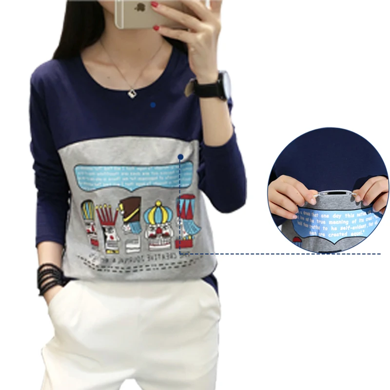 Осенняя рубашка для грудного вскармливания забавная беременных хлопковая