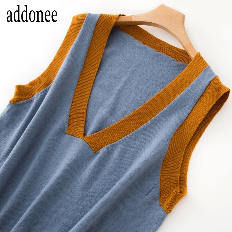 

High Quality New Style Spring Autumn Winter Cashmere Women Female Stitching Knit Sweater Vest Fashion Soft Loose Flexible Casual