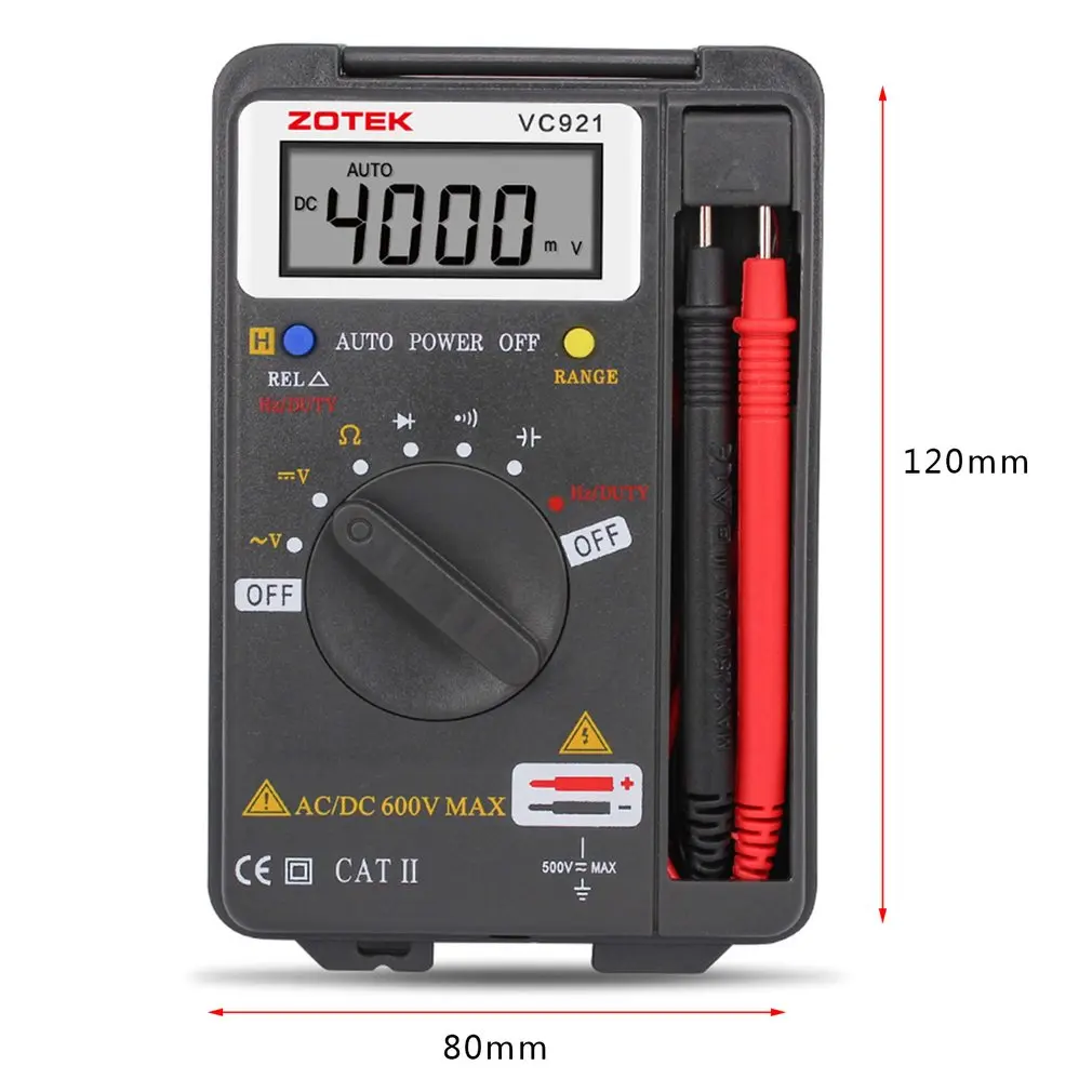 

ZOTEK VC921 Multimeter Pocket Tester Portable Digital Autoranging 4000 Counts AC DC Voltmeter Ohm Capacitance Meter Mini