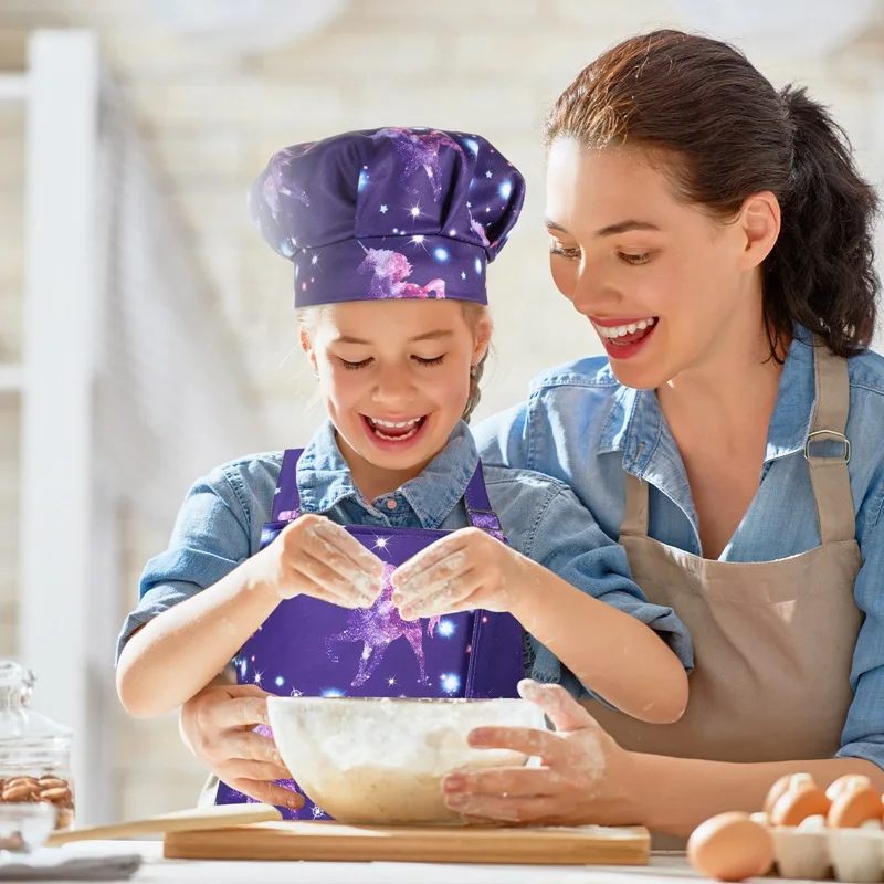 

Kids Apron Chef Hat Set Unicorn Dream Children's Anti-dirty Apron-1 Set Girls Boys Aprons For Cooking Baking Painting Gardening