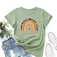 mom life rainbow print tops for women summer cotton tshirt casual o neck short sleeve graphic tee shirt female oversized clothes
