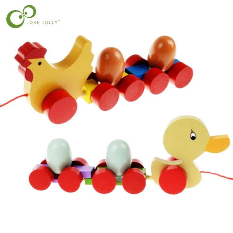 Детские креативные деревянные машинки для тащивания яиц милая утка петух