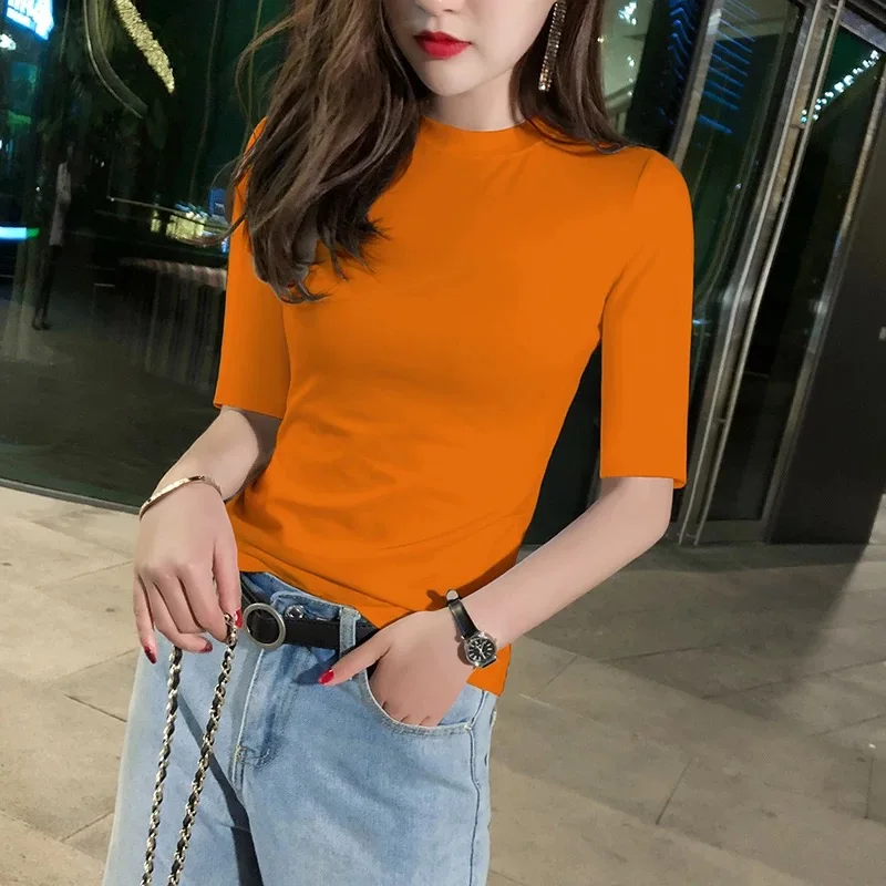 

T-Shirt orange Women Short Sleeves Shirt 100% Cotton Awesome Femme Summer Top