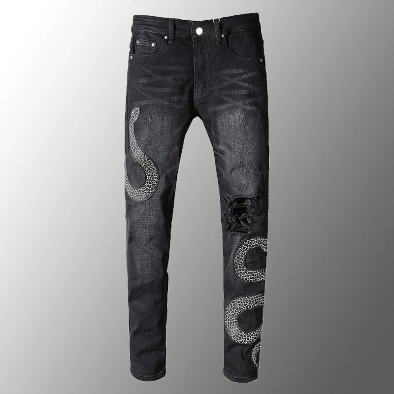 Men Luxury Men's Snake Embroidery Gray 