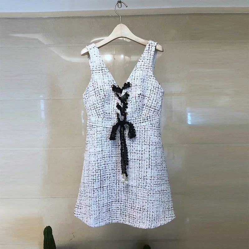 

Tailor Shop Custom Made Sexy Fashion V-neck Drawstring Lace Sleeveless Dress