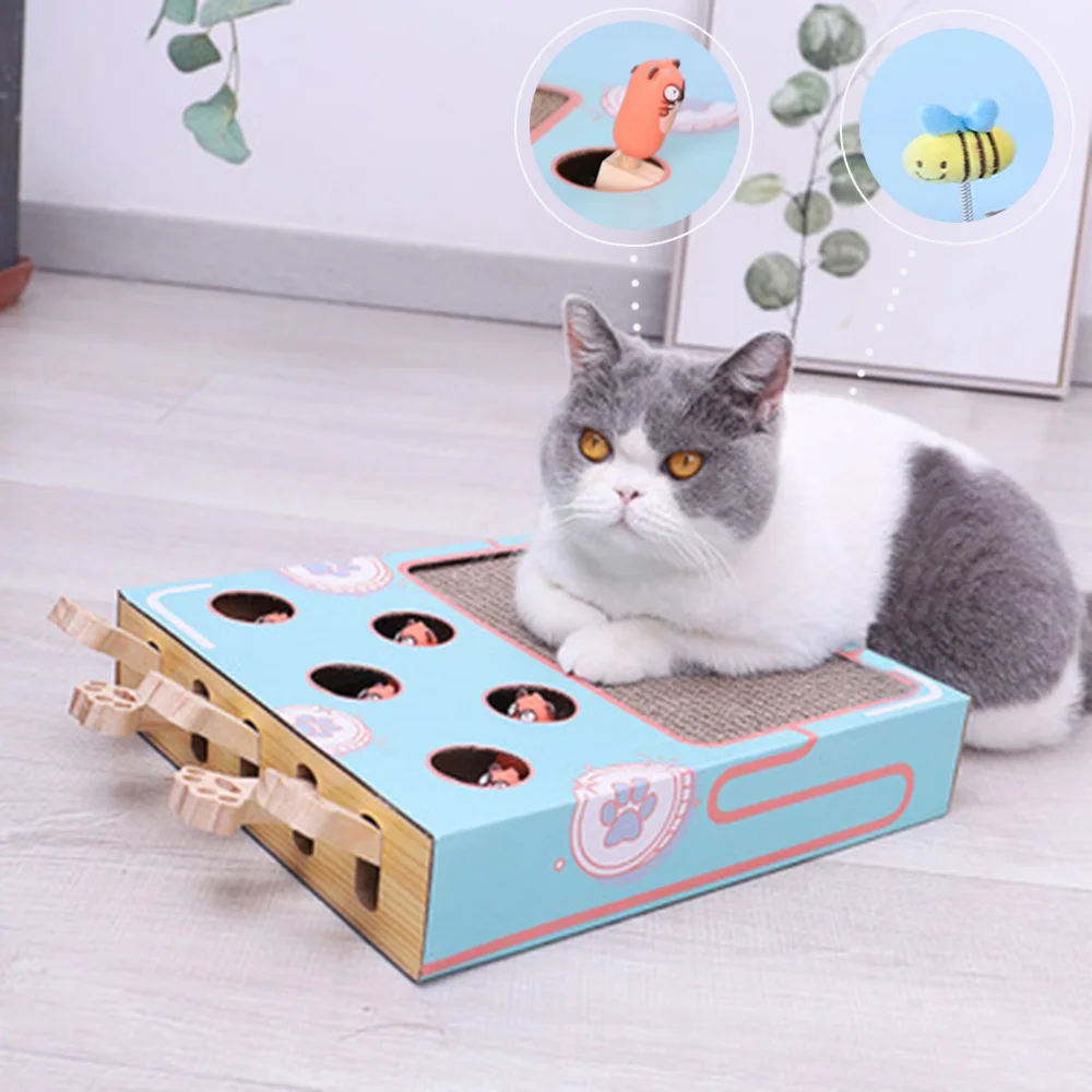 

Cat Toy Interactive Cat Scratcher Wooden Hitting Hamster Toys Cat Hunt Toy 5-holed Pet Toys Tease Kitten Toy Pet Products