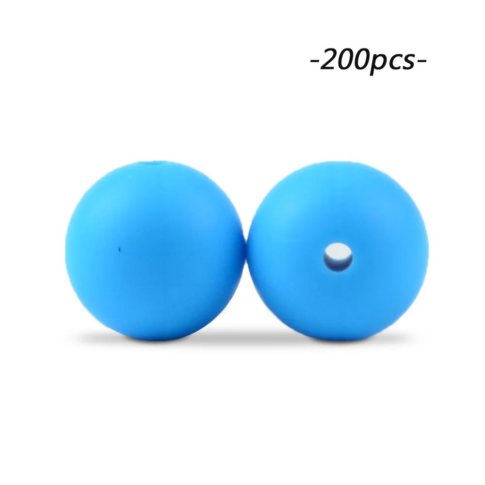 deep skyblue LOFCA 200 шт./лот, силиконовые бусины, 15 мм, Круглый прорезыватель, ожерелье, детский прорезыватель, игрушка, BPA бесплатно, сделай сам, жевательные подвески, аксессуары для новорожденных, кормящих - Цвет: deep skyblue