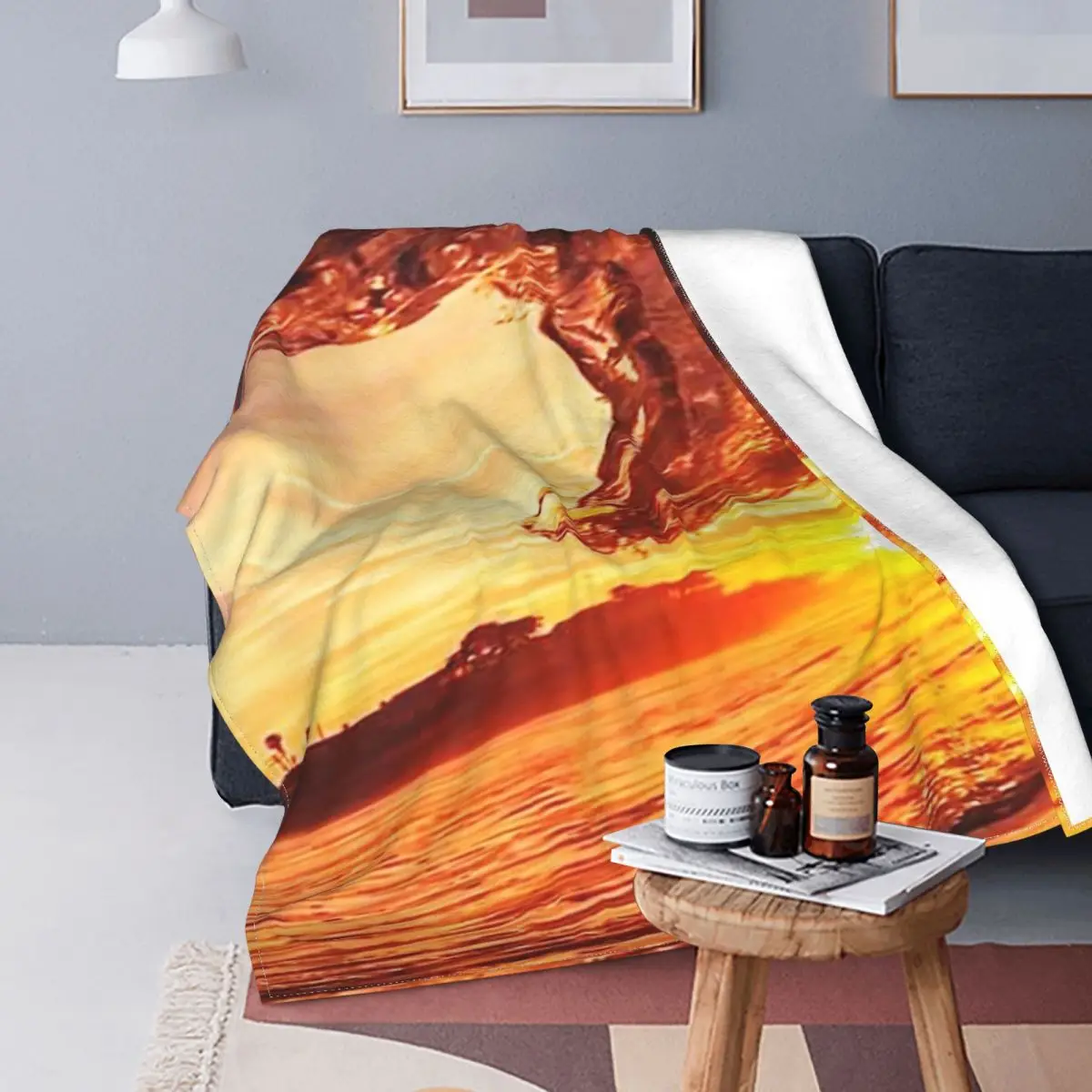 

Manta con estampado de puesta de sol y océano, colcha para cama a cuadros, toalla, manta de lana, textil de lujo para el hogar