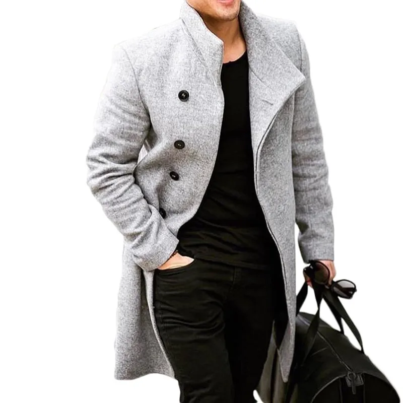 England Style Woolen Overcoat Men's Thick Plus Solid Double-Breasted V-Sleeve Long Coat Casual Winter Fashion Handsome Jacket