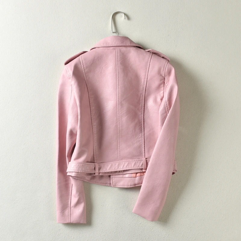 

Autumn Winter Street Brand Women's Short Washed PU Leather Jacket Zipper Bright Colors Ladies Basic Motorcycle Jackets Coat