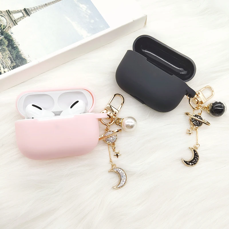 Роскошный силиконовый чехол для наушников Diamond Moon брелок ключей Планета Apple AirPods