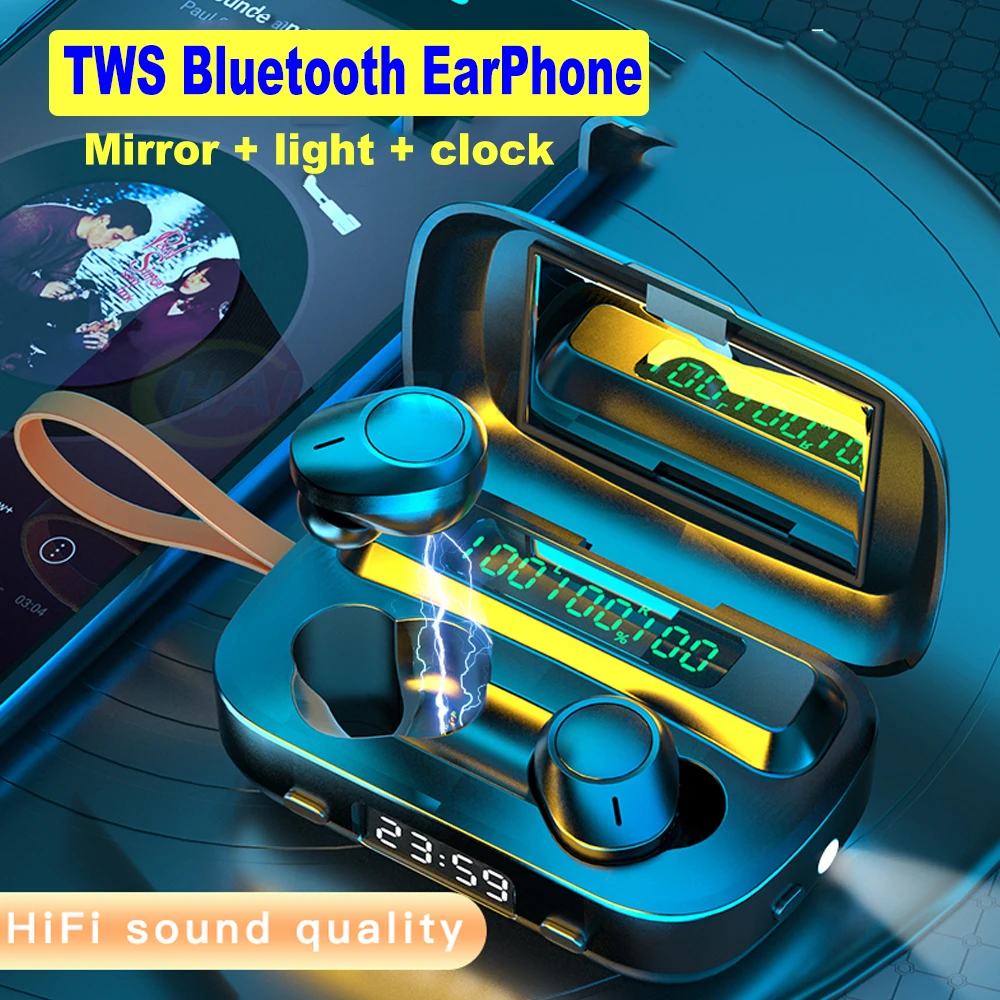 TWS беспроводные наушники 5 0 Bluetooth светодиодные с сенсорным управлением 9D стерео