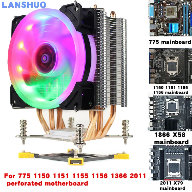 3/4PIN RGB светодиодный Процессор кулер 4 Heatpipe 12V 9 см охлаждения радиатора для LGA 775 1150