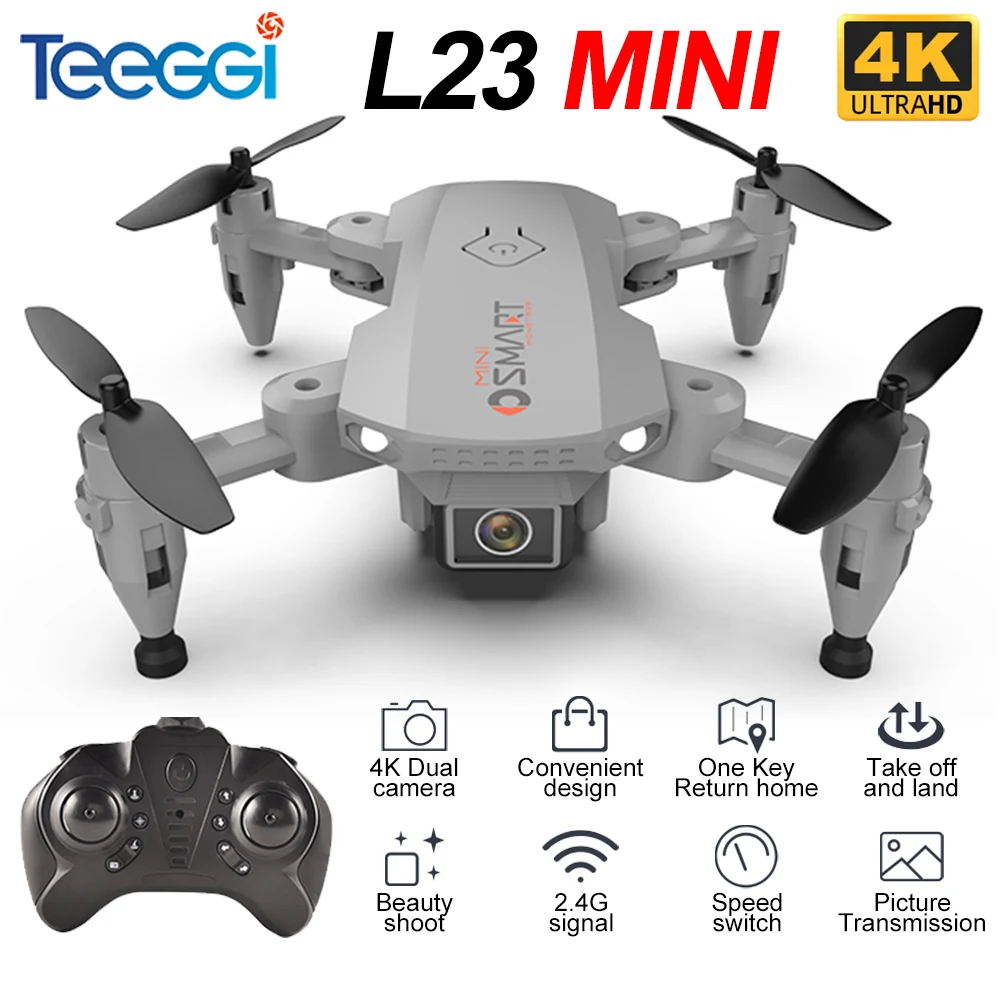 Teeggi-Mini Dron L23 con c&aacute;mara 4K HD para ni&ntilde;os, cuadric&oacute;ptero plegable profesional con WiFi, FPV, juguete para regalo, 2,4G-0