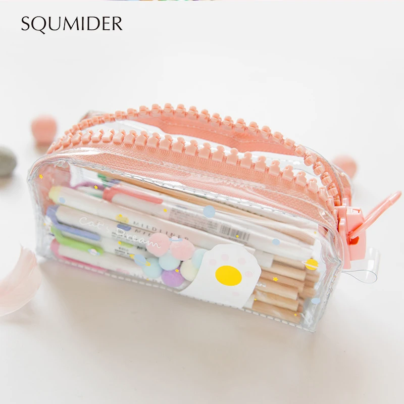 SQUMIDER простой пенал, мультяшный пенал на молнии, Большая вместительная сумка, прозрачная сумка для студентов и школьников, канцелярские принадлежности