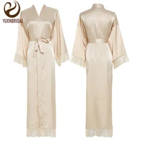 yuxinbridal new champange silk satin lace robes bridesmaid bride robes wedding long robe bathrobe womens robe lingerie robe