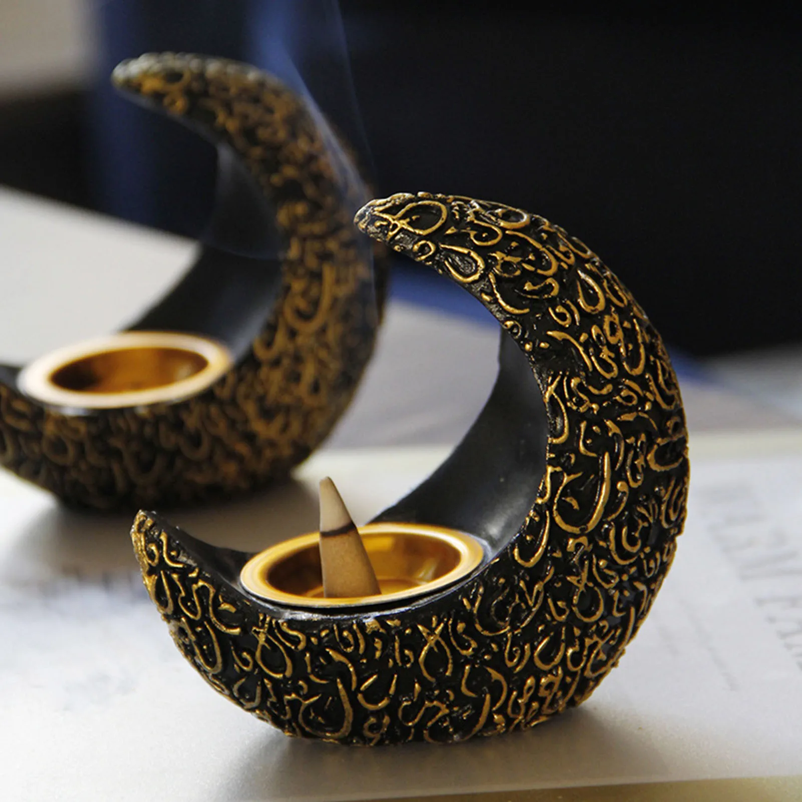 

Eid Candle Holder Moon Shape Incense Holder Aromatherapy Ornament durable Mini size Crescent Design clear external lines
