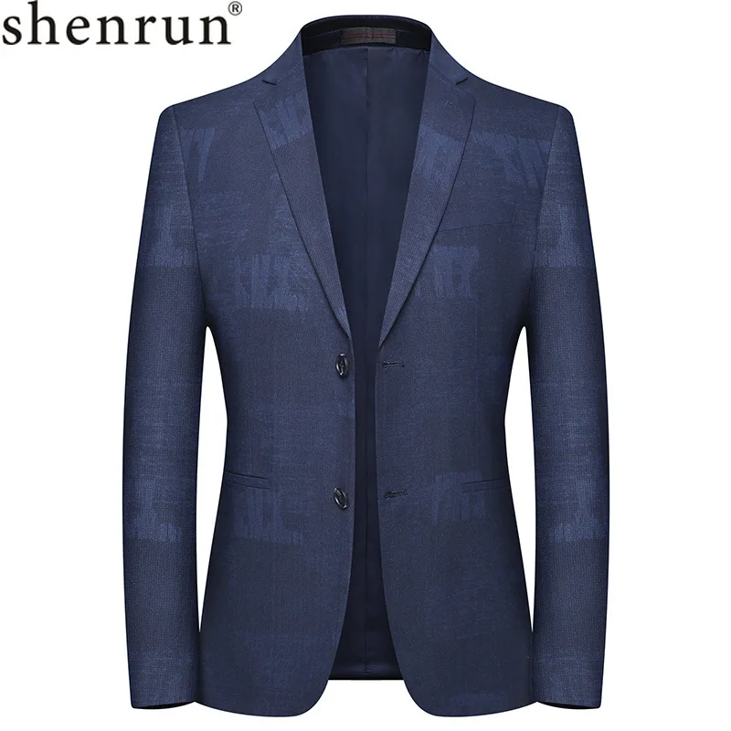 

Shenrun Men's Navy Blue Blazer Spring 2020 New Fashion Casual Suit Jacket Knitted Elastic Slim Business Party Formal Office Work
