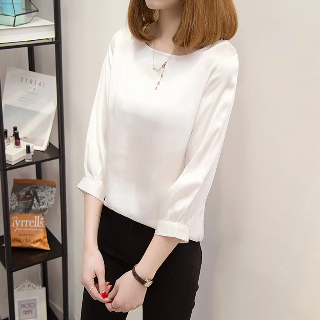 Женская маленькая офисная одежда рубашки с круглым вырезом и рукавом три